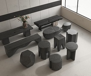 مدل سه‌بعدی نیمکت طراحی‌شده در نرم‌افزارهای معماری برای پروژه‌های داخلی و خارجی.