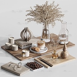 مدل سه‌بعدی ست دکوری با کیفیت بالا و عناصر دکوری متنوع برای استفاده در طراحی داخلی و دکوراسیون.