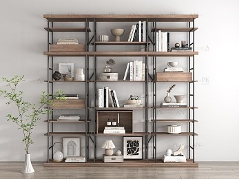 مدل سه‌بعدی کتابخانه با قفسه‌های بزرگ و مدرن، مناسب برای فضای مطالعه و دکوراسیون داخلی.