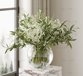 مدل سه‌بعدی گل و گلدان با طراحی زیبا و طبیعی، مناسب برای پروژه‌های دکوراسیون داخلی.