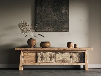 مدل سه بعدی میز چوبی و لوازم دکوری