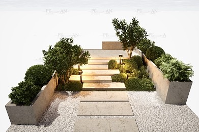 مدل سه بعدی پله و فضای سبز