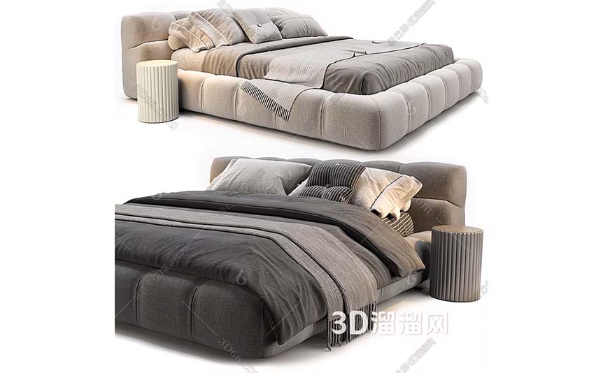 مدل سه‌بعدی تخت دونفره خاکستری مدرن B&B Italia