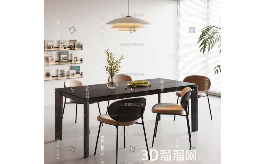 Modern-dining-table-and-single-chair-wall-decoration-pendant-light-3D-model.rar