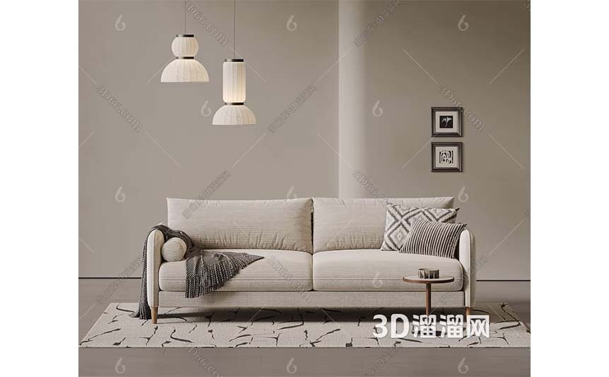مدل سه‌بعدی مبل دونفره کرم‌رنگ با طراحی وینتیج