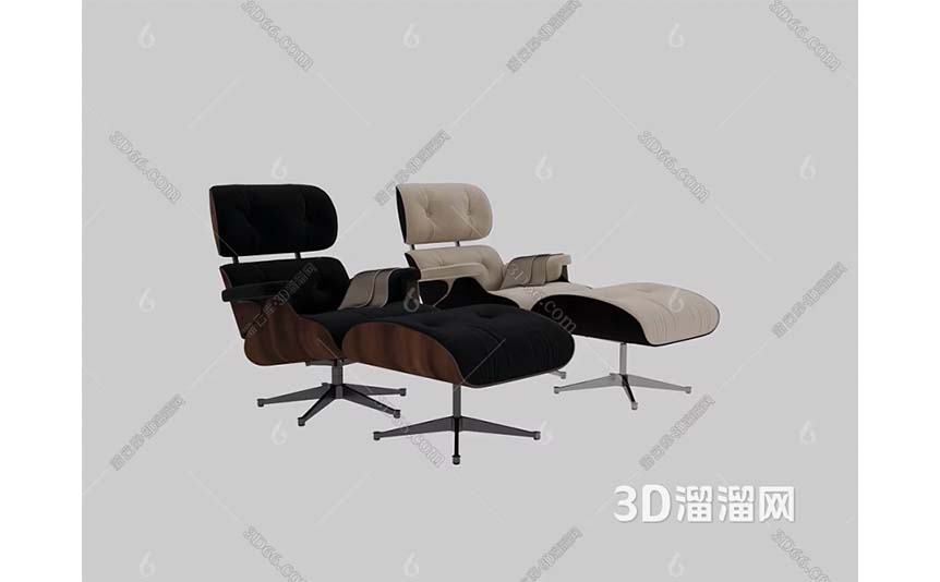 مدل سه‌بعدی صندلی راحتی Eames و زیرپایی