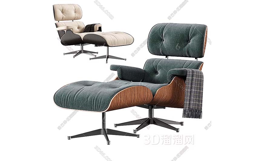 مدل سه‌بعدی صندلی راحتی Eames و زیرپایی