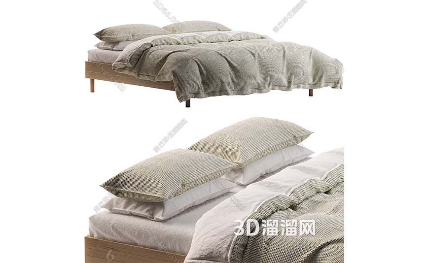 مدل سه‌بعدی تخت دونفره پارچه‌ای به سبک نوردیک