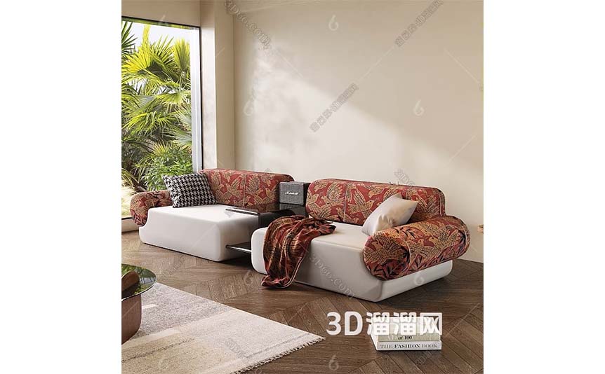 مدل سه‌بعدی مبل سه‌نفره رترو چینی